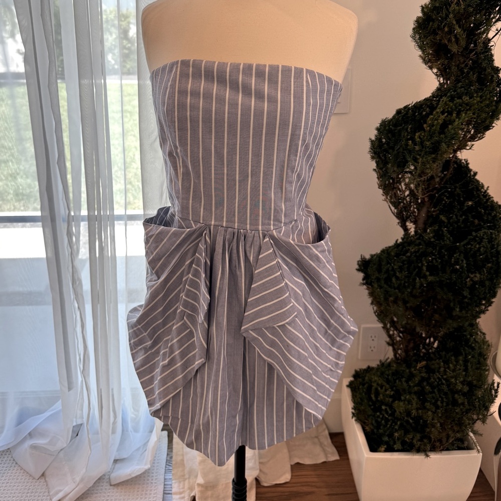 Malene Birger Blue and White Strapless Striped Dress - Size 40